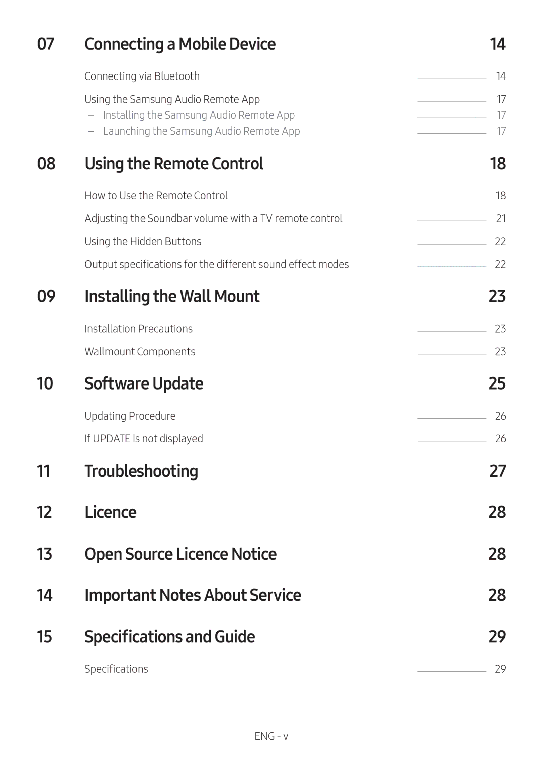 Samsung HW-N400/ZG manual Connecting a Mobile Device, Using the Remote Control, Installing the Wall Mount, Software Update 