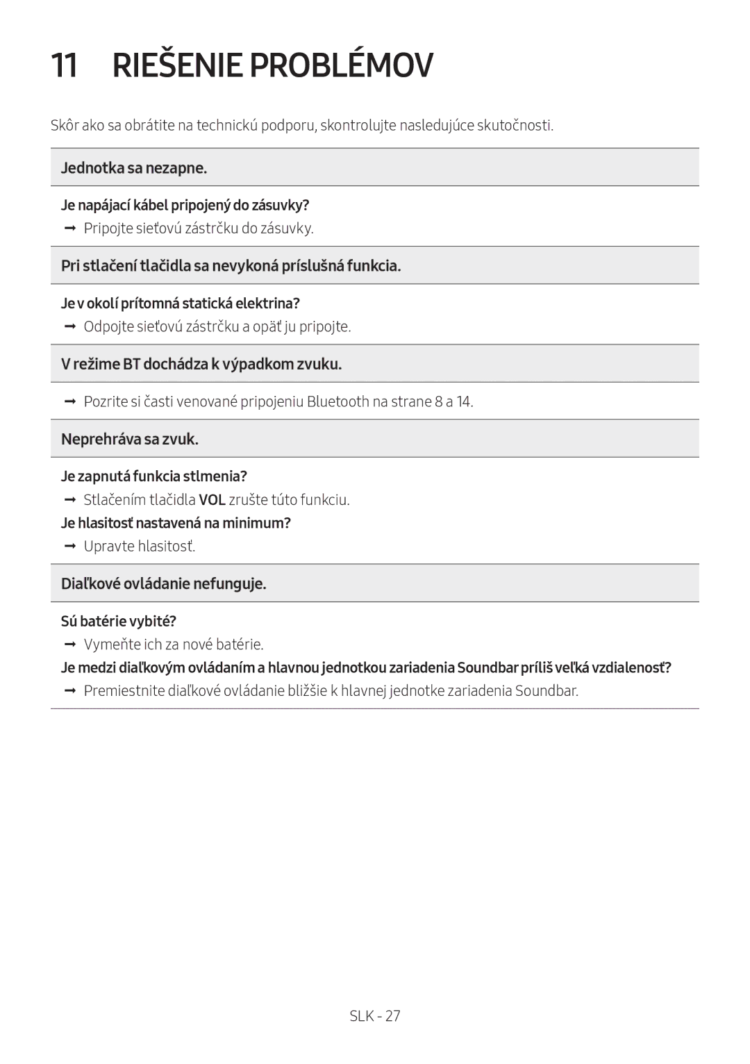 Samsung HW-N400/ZF, HW-N400/ZG, HW-N400/EN, HW-N410/XE, HW-N400/XN manual 11 Riešenie Problémov 