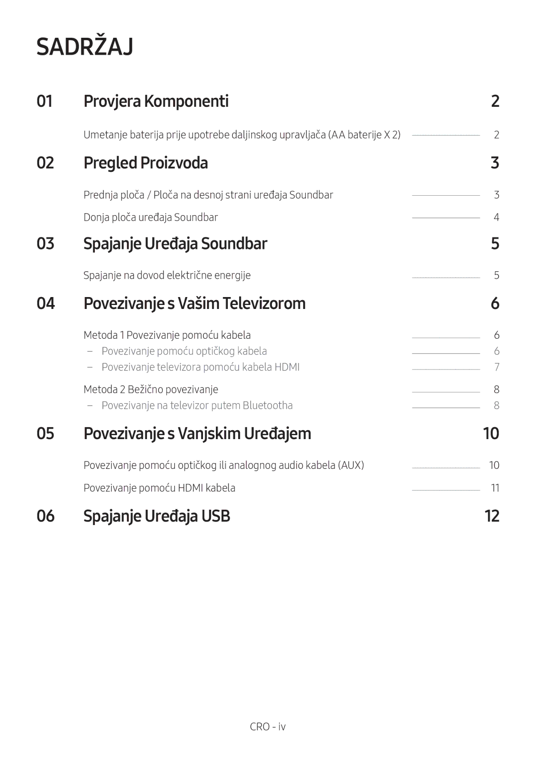 Samsung HW-N400/ZG, HW-N400/ZF, HW-N400/EN, HW-N410/XE, HW-N400/XN manual Sadržaj 