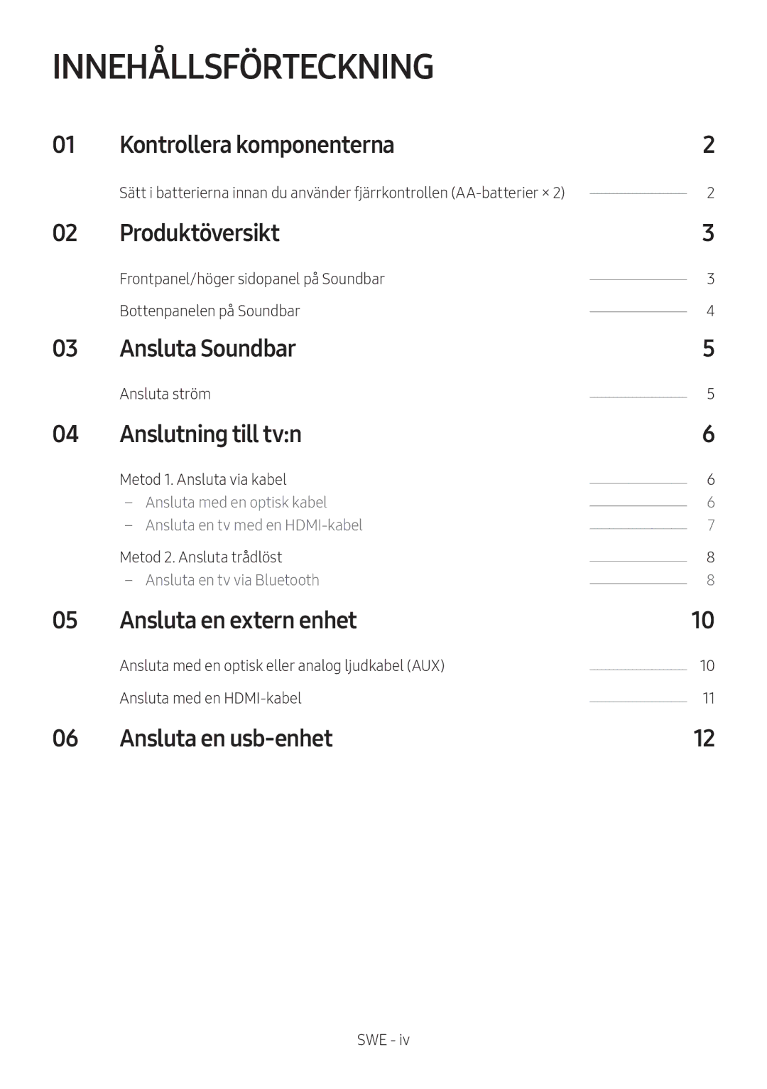 Samsung HW-N400/ZF, HW-N400/ZG, HW-N400/EN, HW-N410/XE, HW-N400/XN manual Innehållsförteckning 