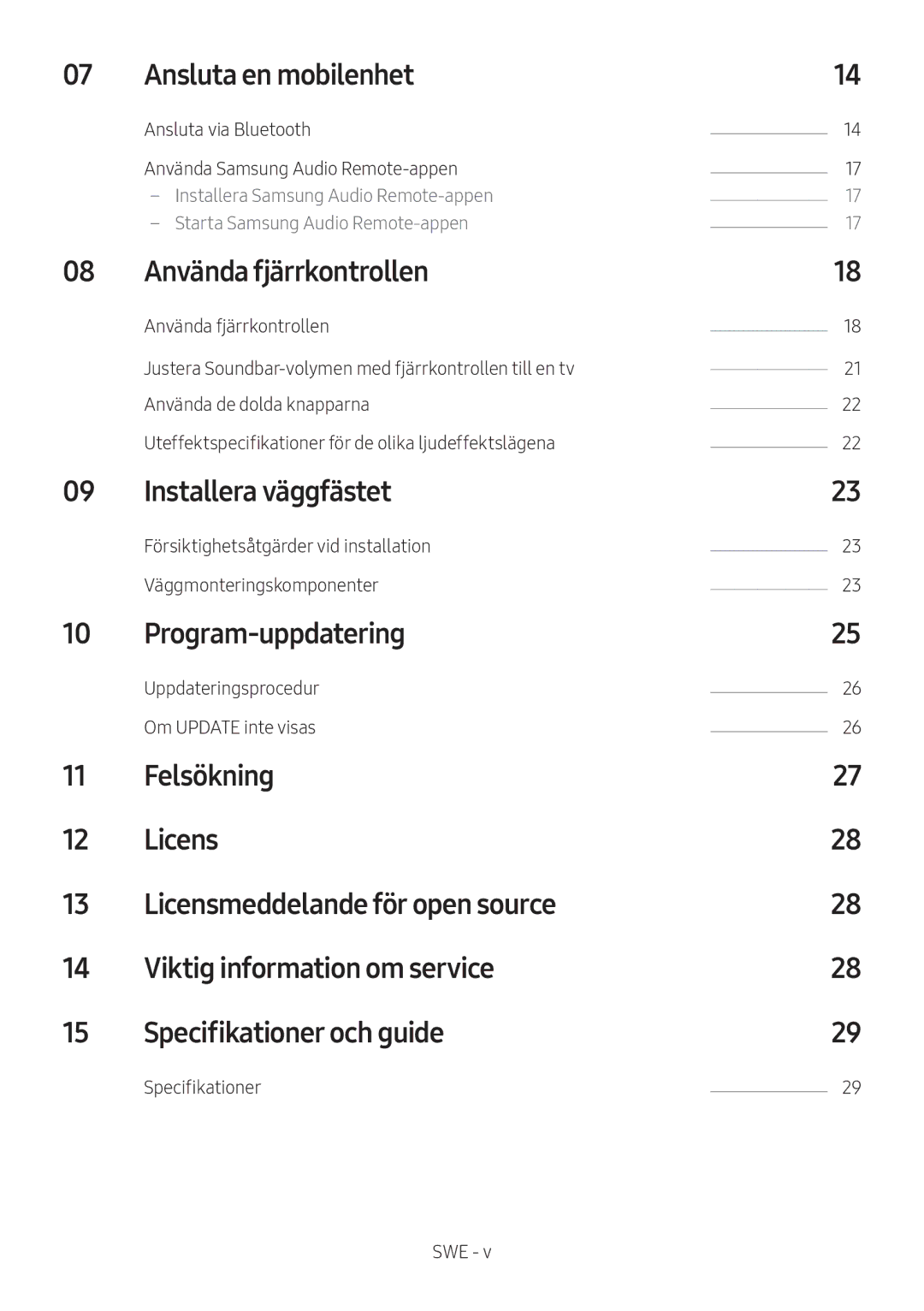 Samsung HW-N400/EN, HW-N400/ZG Ansluta en mobilenhet, Använda fjärrkontrollen, Installera väggfästet, Program-uppdatering 