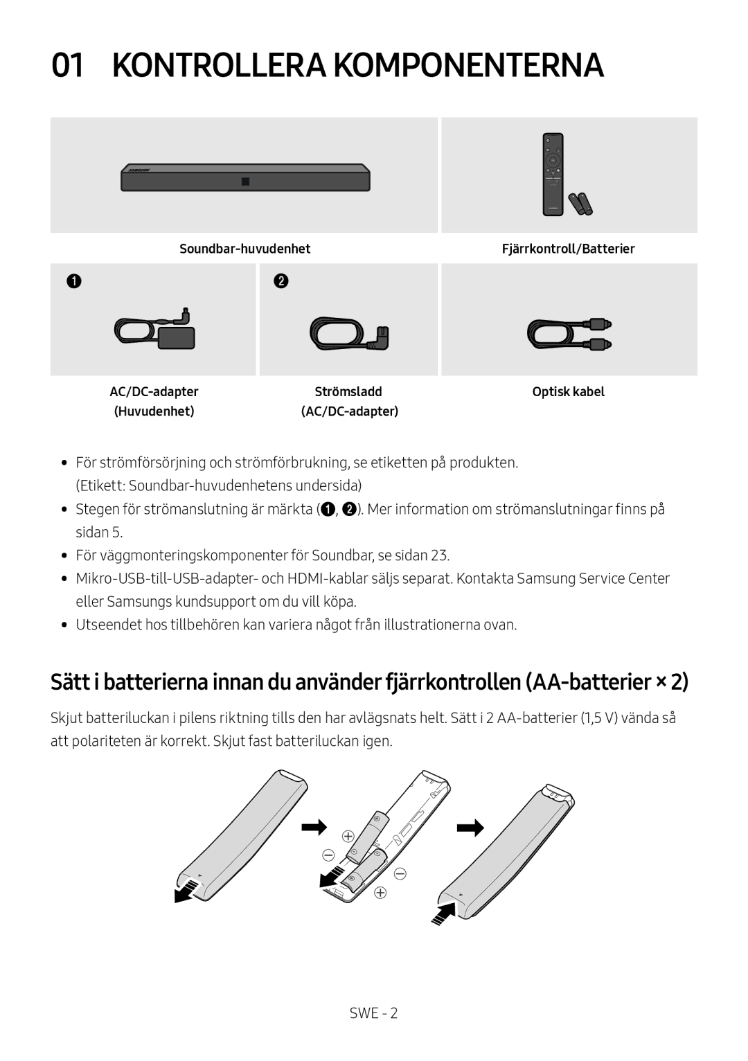 Samsung HW-N410/XE, HW-N400/ZG, HW-N400/ZF, HW-N400/EN, HW-N400/XN manual Kontrollera Komponenterna 