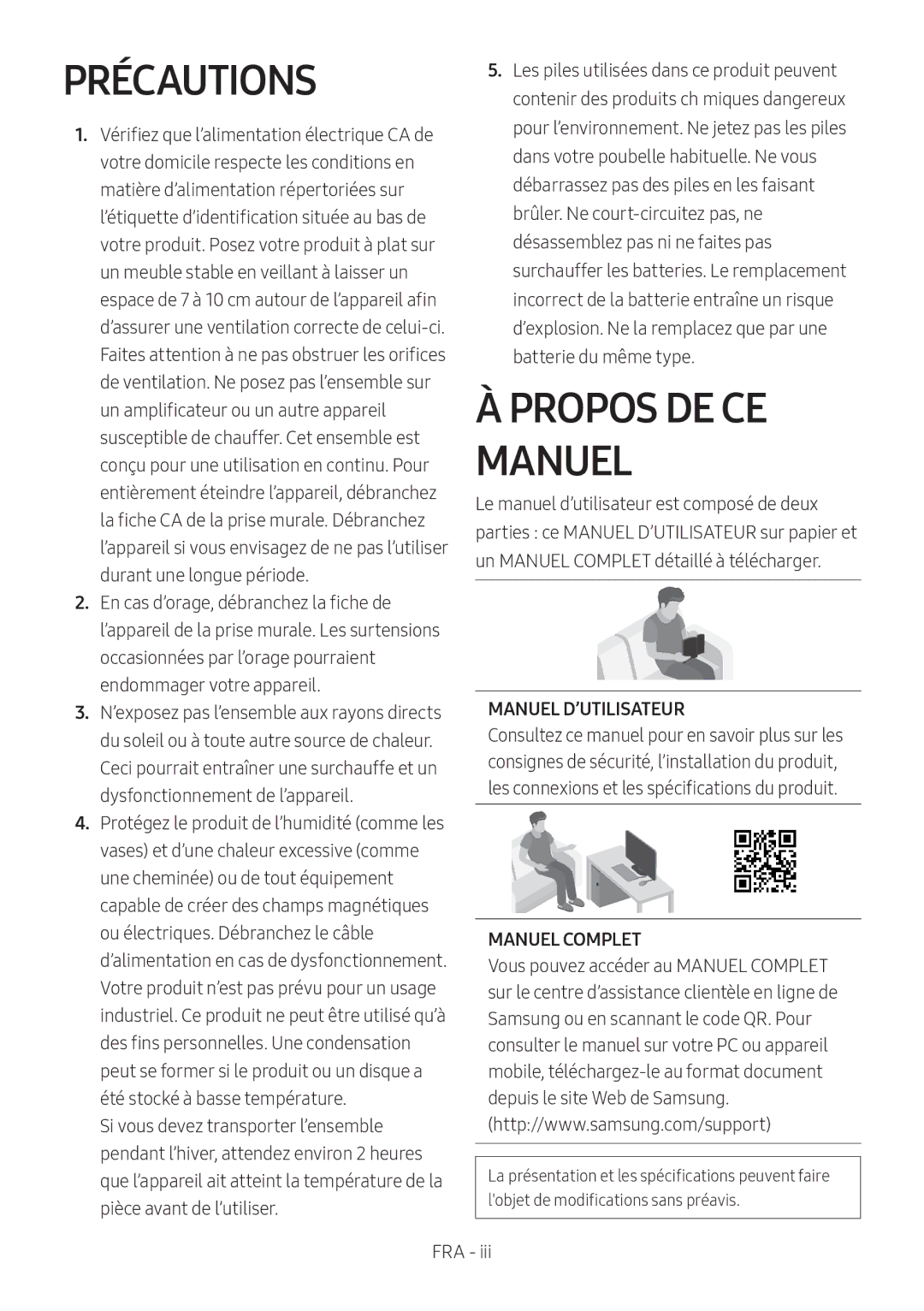 Samsung HW-N400/EN, HW-N400/ZG, HW-N400/ZF, HW-N410/XE, HW-N400/XN manual Précautions, Propos DE CE Manuel 