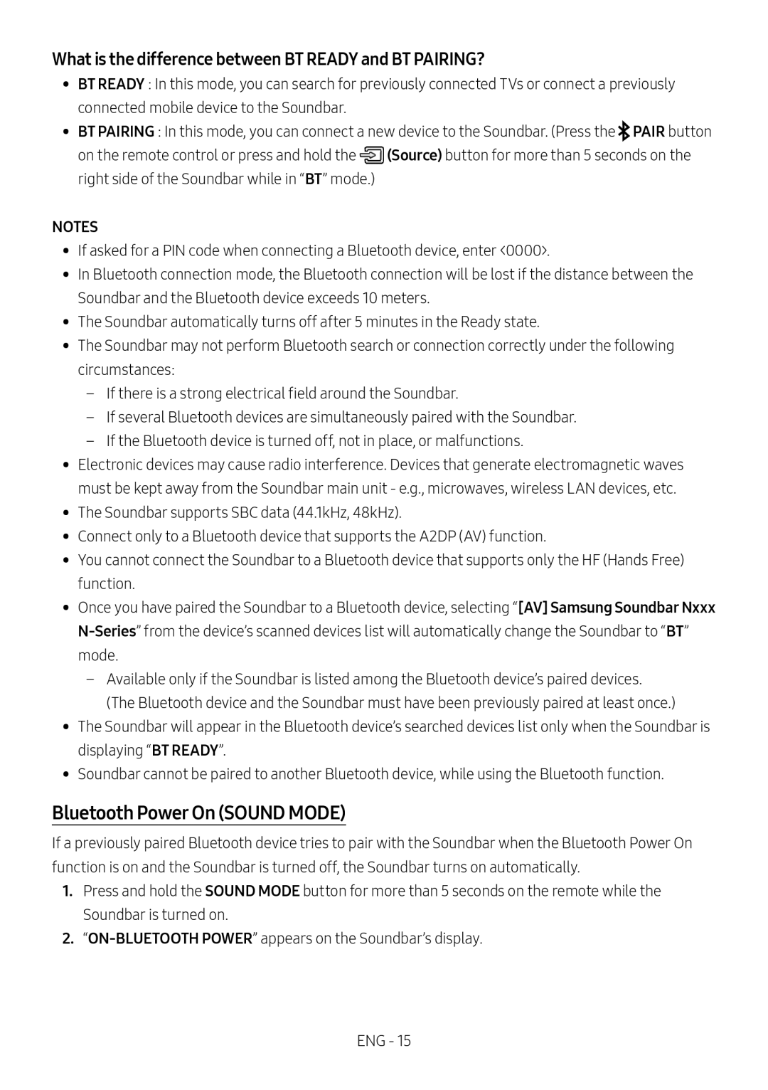 Samsung HW-N400/XN, HW-N400/ZG manual Bluetooth Power On Sound Mode, What is the difference between BT Ready and BT PAIRING? 