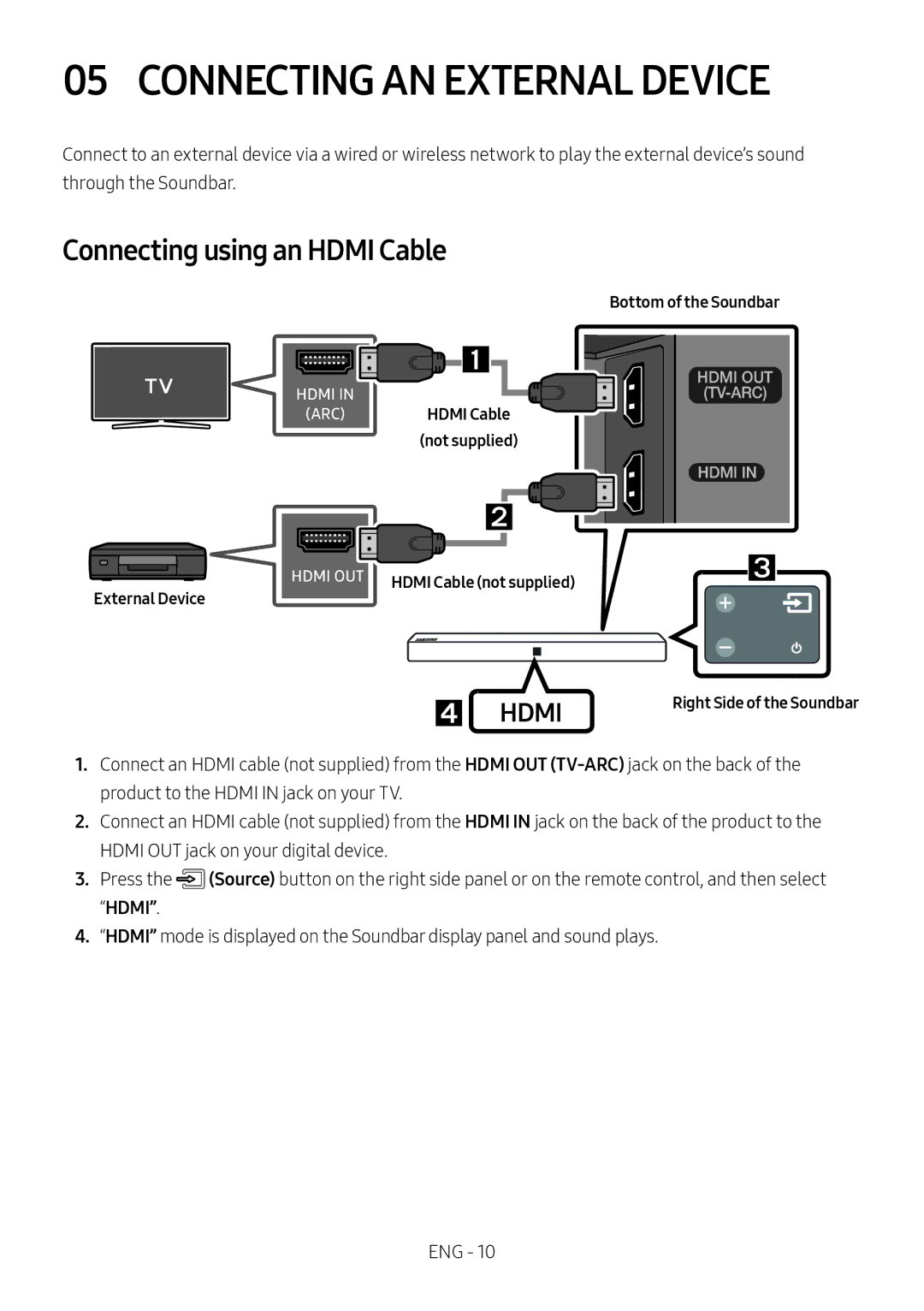 Samsung HW-N400/XN, HW-N400/ZG, HW-N400/ZF, HW-N400/EN manual Connecting AN External Device, Connecting using an Hdmi Cable 