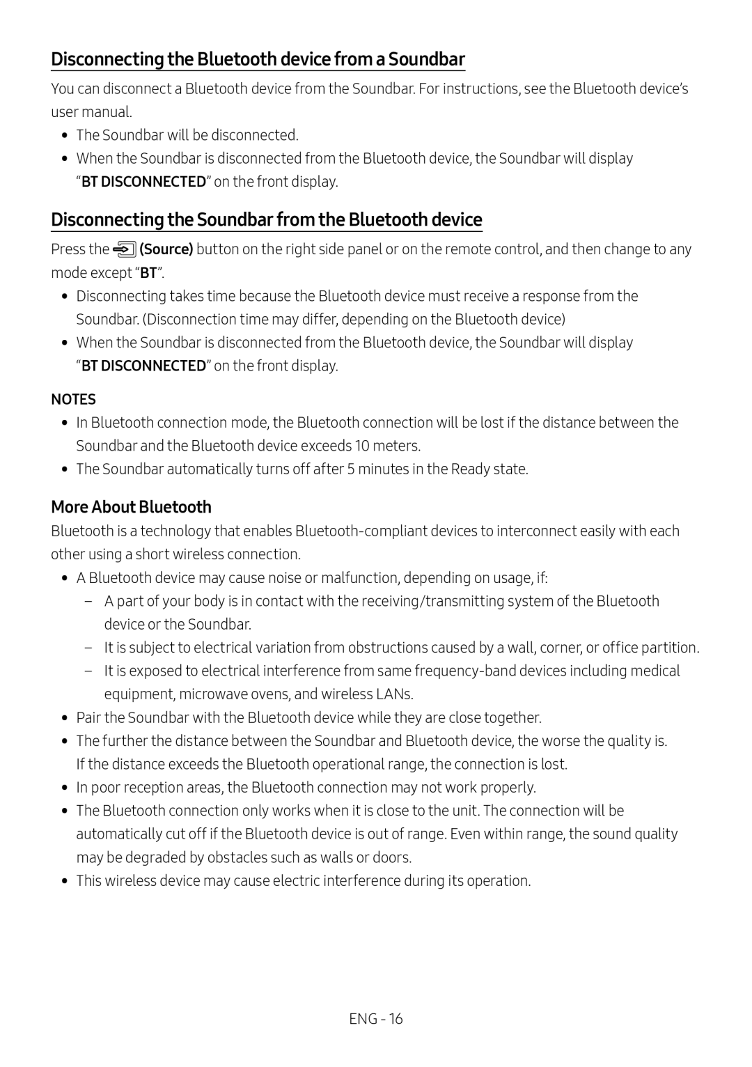 Samsung HW-N400/ZG, HW-N400/ZF, HW-N400/EN, HW-N410/XE, HW-N400/XN manual Disconnecting the Bluetooth device from a Soundbar 