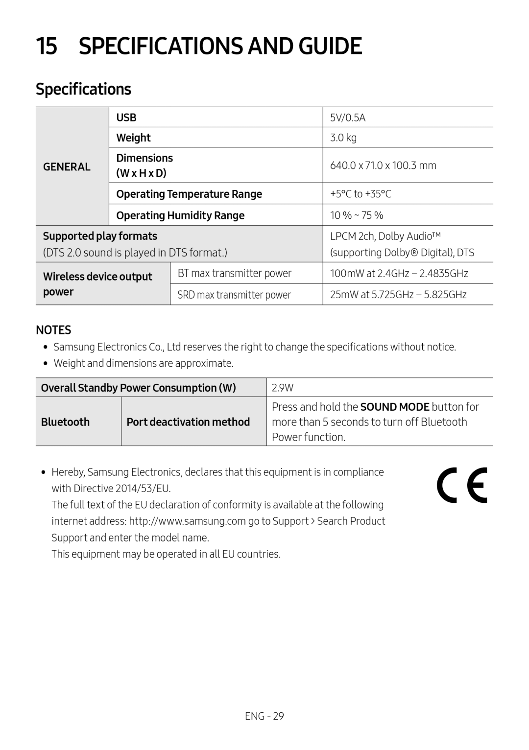 Samsung HW-N410/XE, HW-N400/ZG, HW-N400/ZF, HW-N400/EN, HW-N400/XN manual Specifications and Guide, Dimensions 