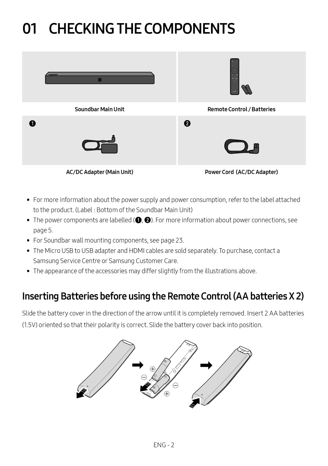 Samsung HW-N400/ZF, HW-N400/ZG, HW-N400/EN, HW-N410/XE, HW-N400/XN manual Checking the Components 