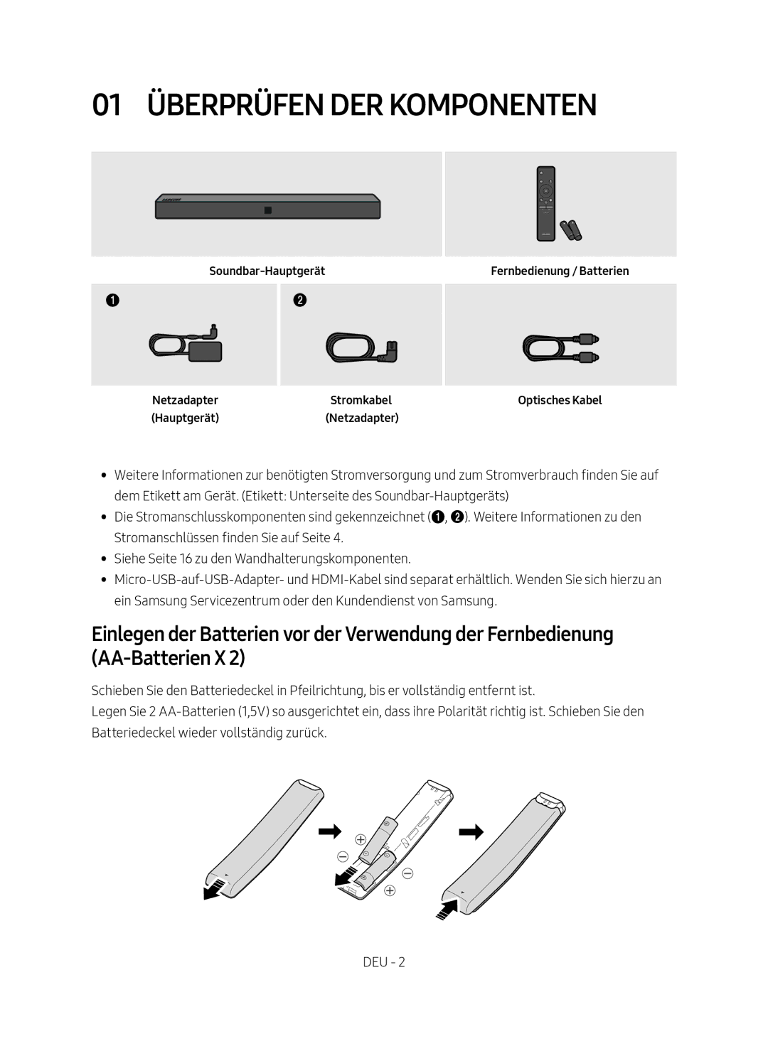 Samsung HW-N400/ZG manual 01 Überprüfen DER Komponenten 