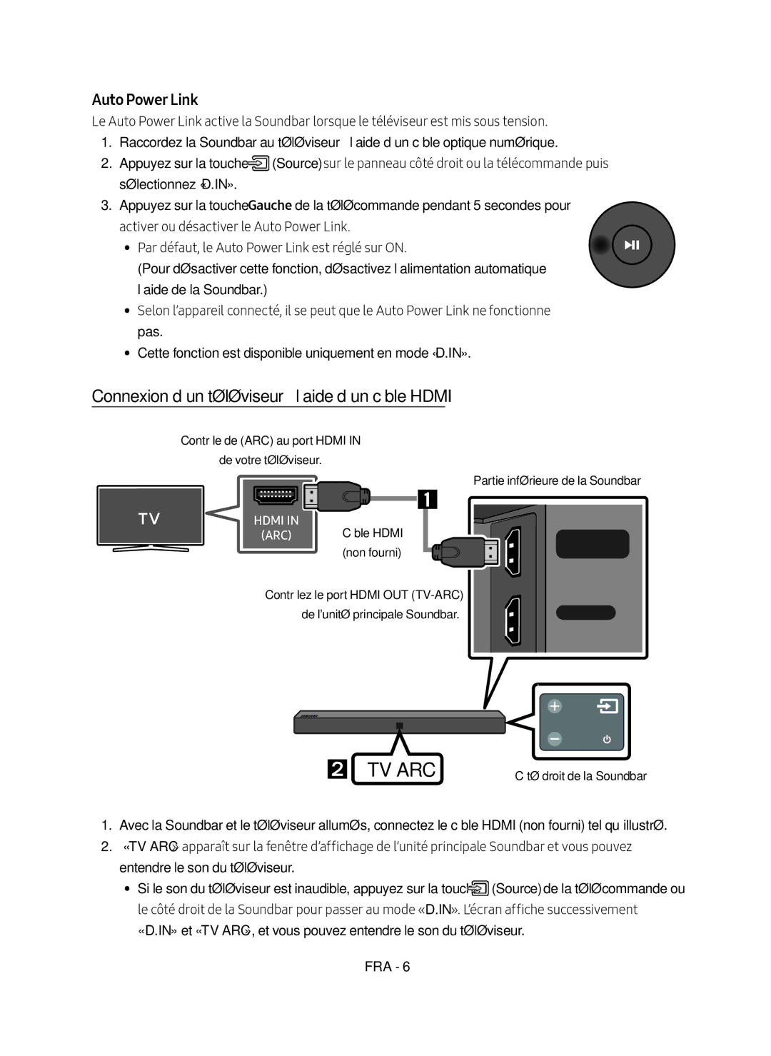 Samsung HW-N400/ZG manual Connexion d’un téléviseur à l’aide d’un câble Hdmi, ARC Câble Hdmi non fourni 