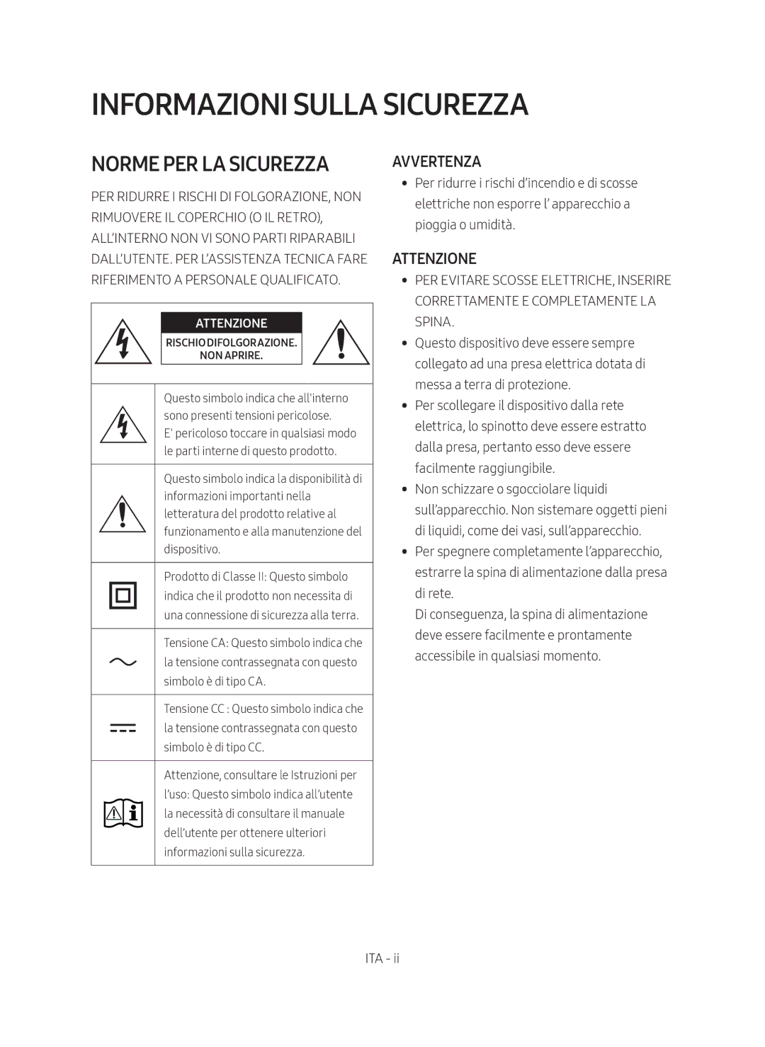 Samsung HW-N400/ZG manual Informazioni Sulla Sicurezza, Norme PER LA Sicurezza 