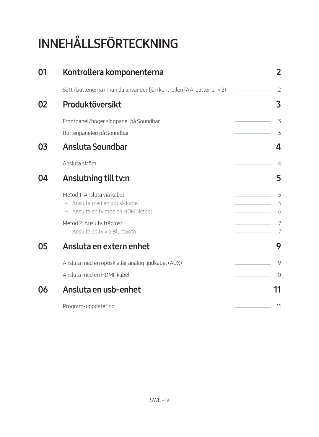 Samsung HW-N410/XE manual Innehållsförteckning 