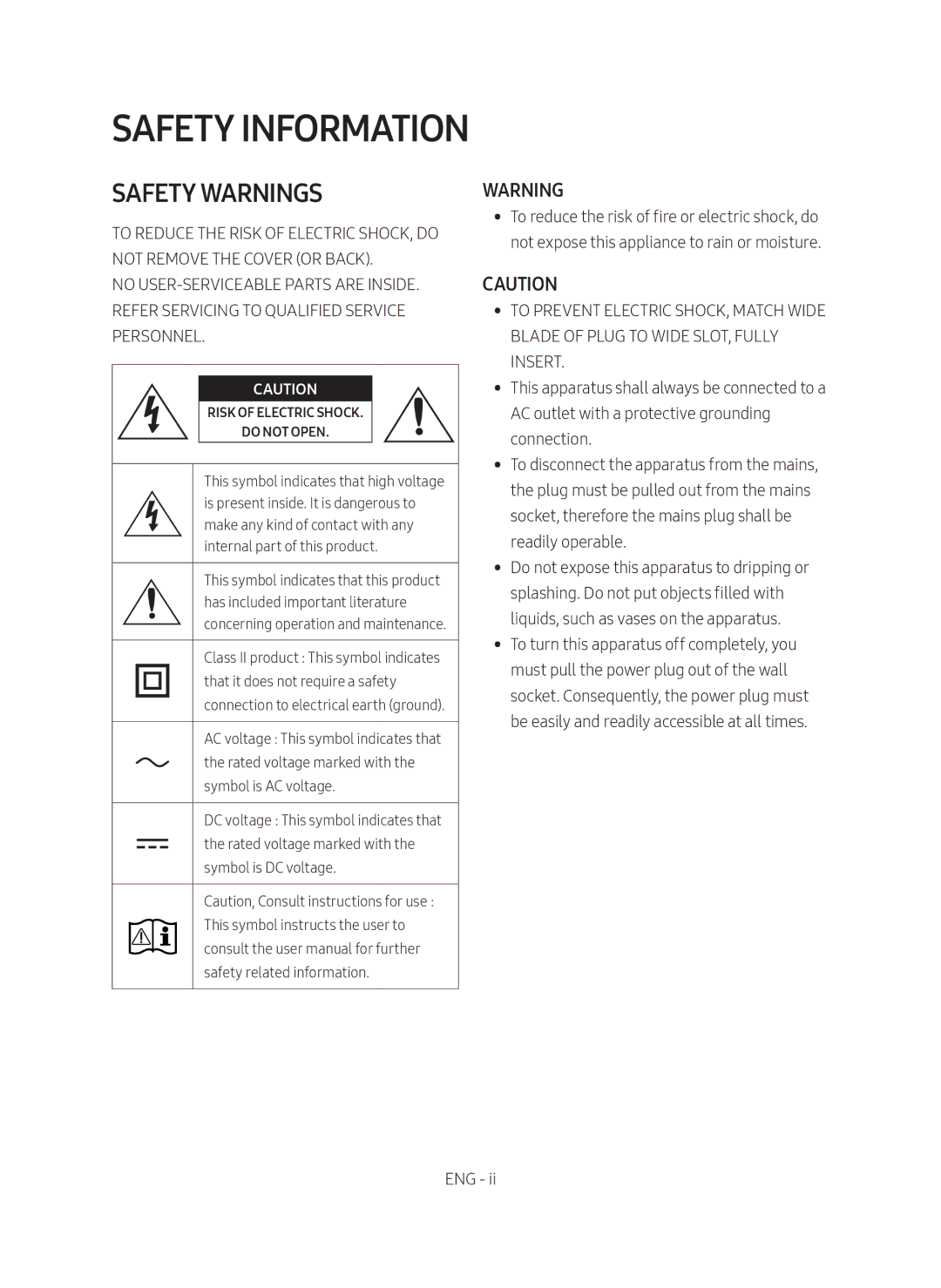 Samsung HW-N410/XE manual Safety Information, Safety Warnings 