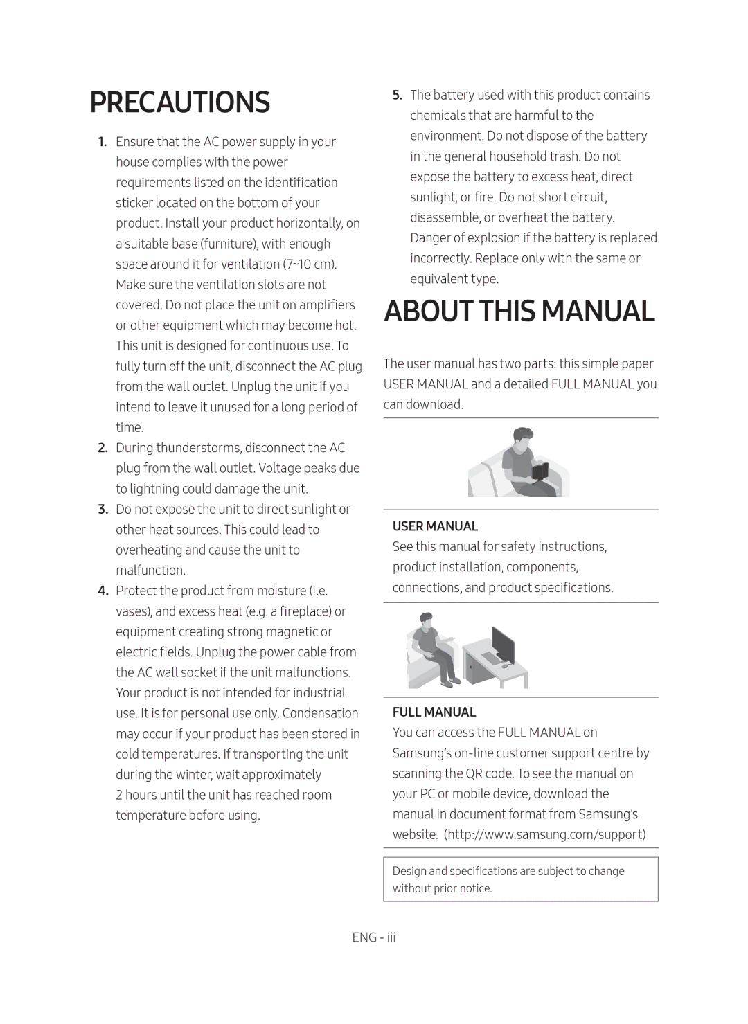 Samsung HW-N410/XE manual Precautions, About this Manual, Full Manual 