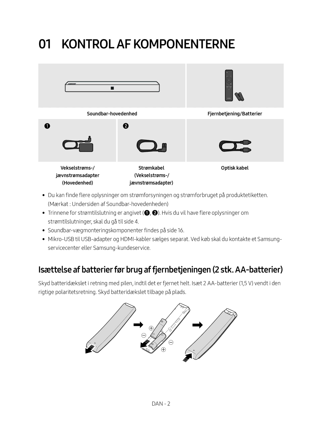 Samsung HW-N410/XE manual Kontrol AF Komponenterne 