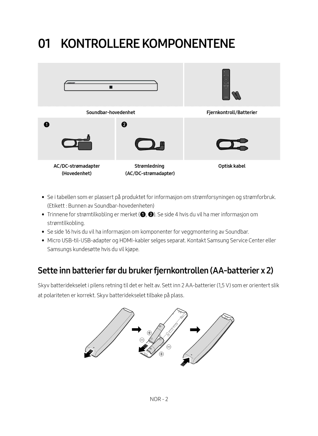 Samsung HW-N410/XE manual Kontrollere Komponentene 