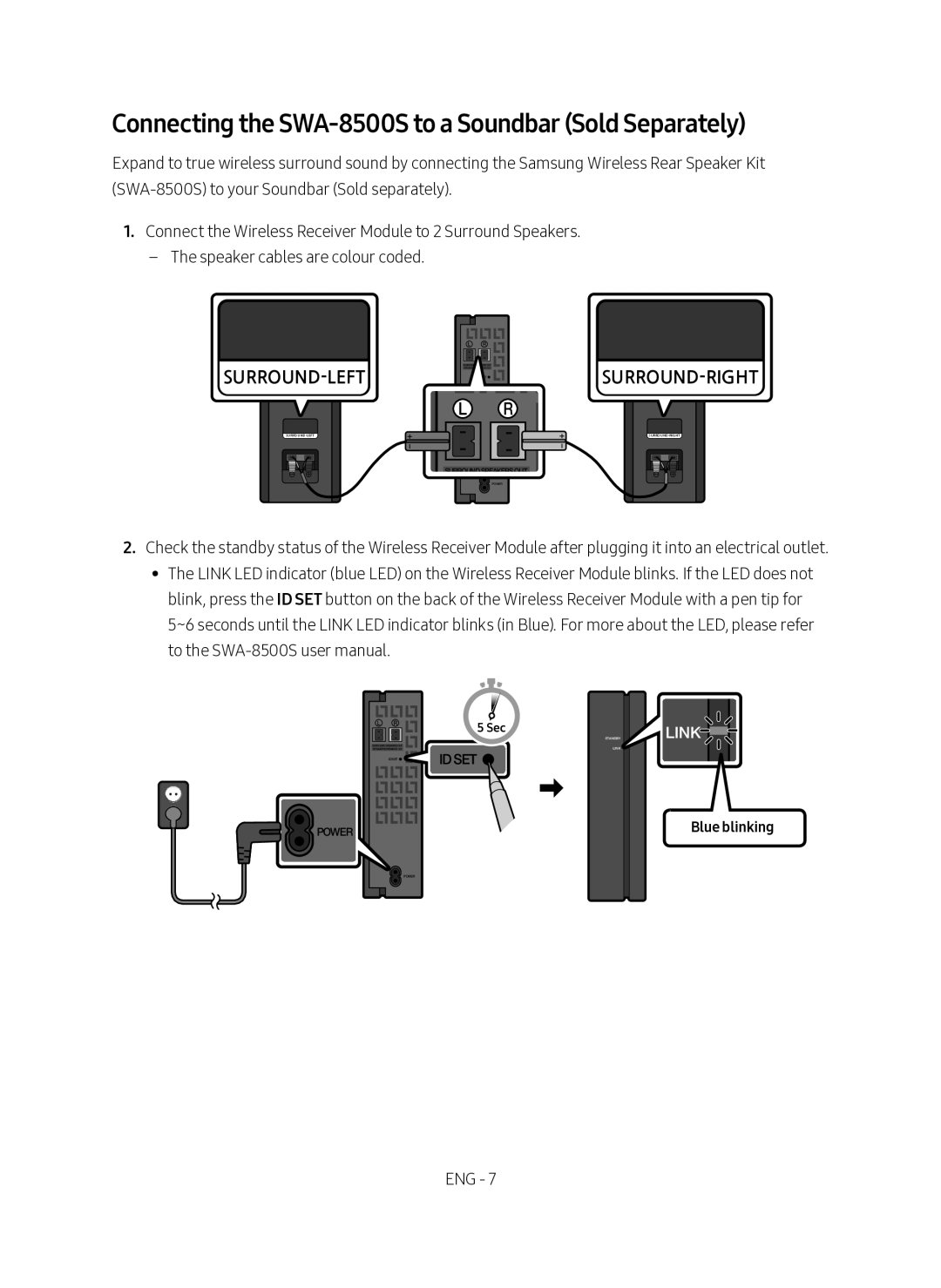 Samsung HW-N450/EN, HW-N450/XN manual Connecting the SWA-8500S to a Soundbar Sold Separately, Surround-Right 