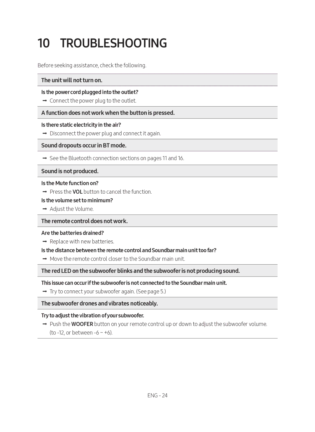 Samsung HW-N450/XN, HW-N450/EN manual Troubleshooting, Sound is not produced 