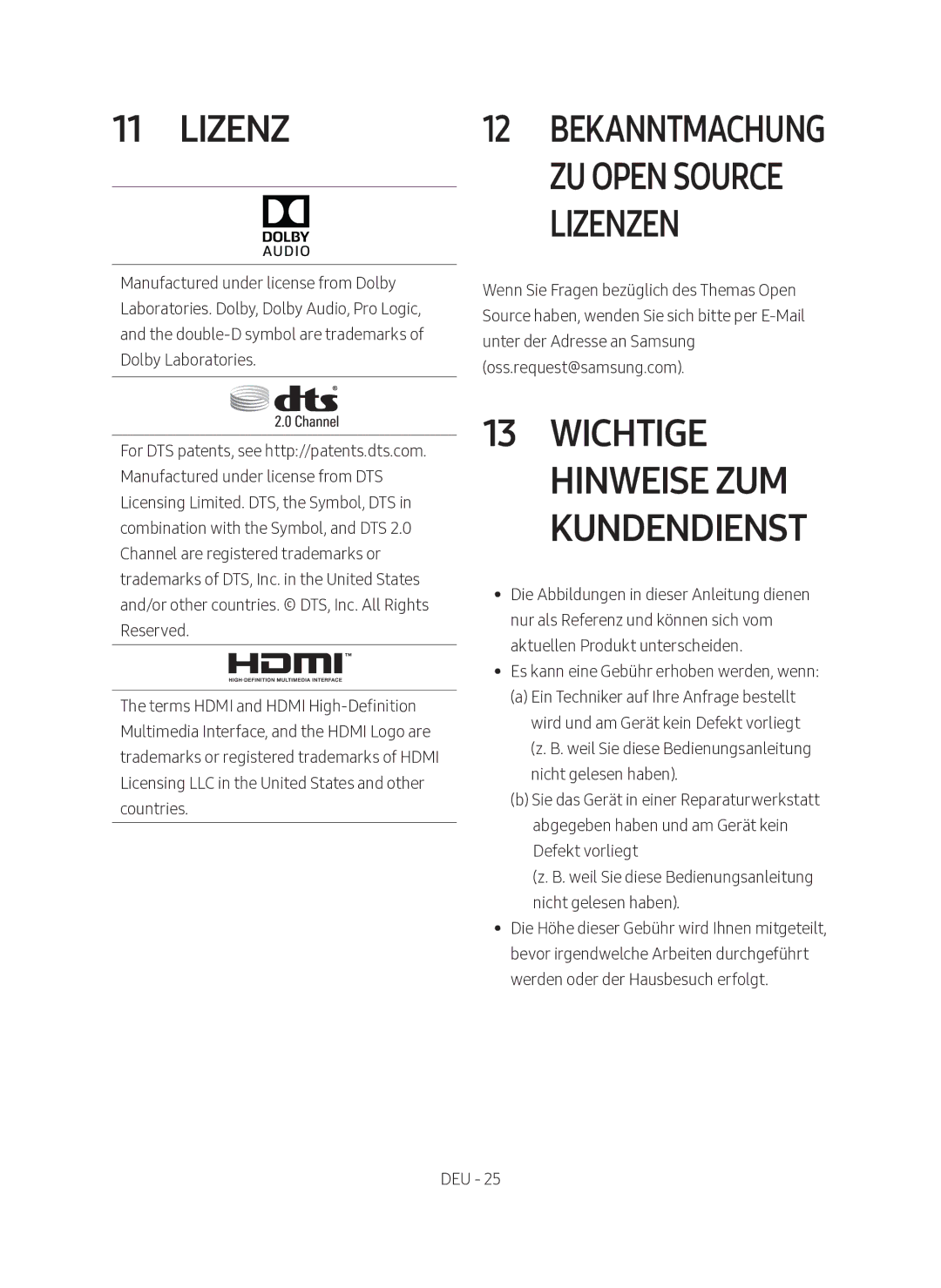 Samsung HW-N450/EN, HW-N450/XN manual Lizenzen 