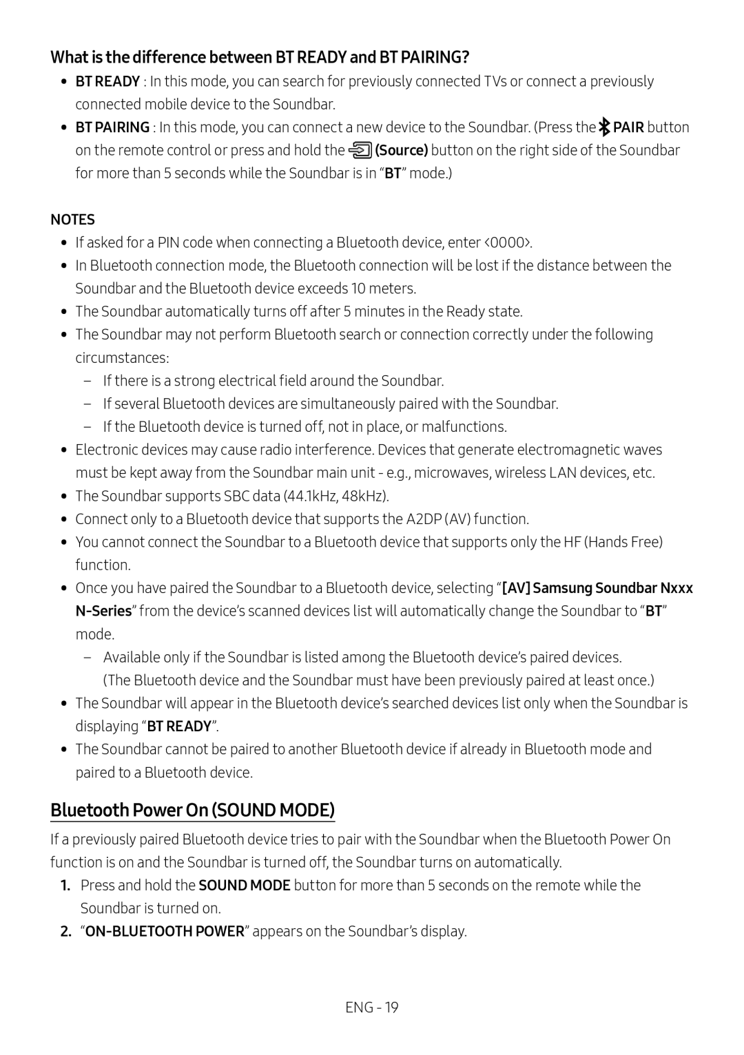 Samsung HW-N450/XV manual Bluetooth Power On Sound Mode, What is the difference between BT Ready and BT PAIRING? 