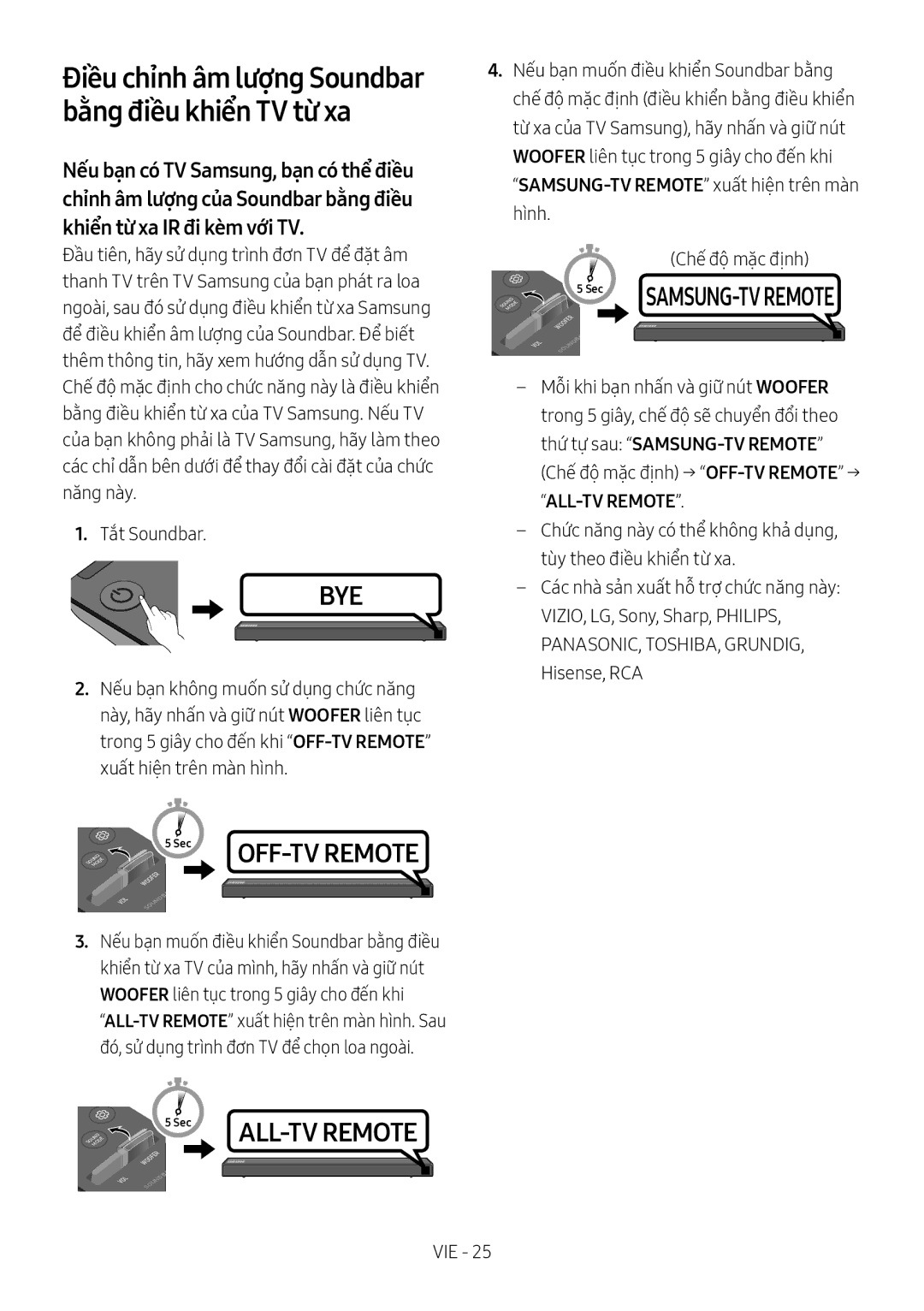 Samsung HW-N450/XV manual Điều chỉnh âm lượng Soundbar bằng điều khiển TV từ xa 