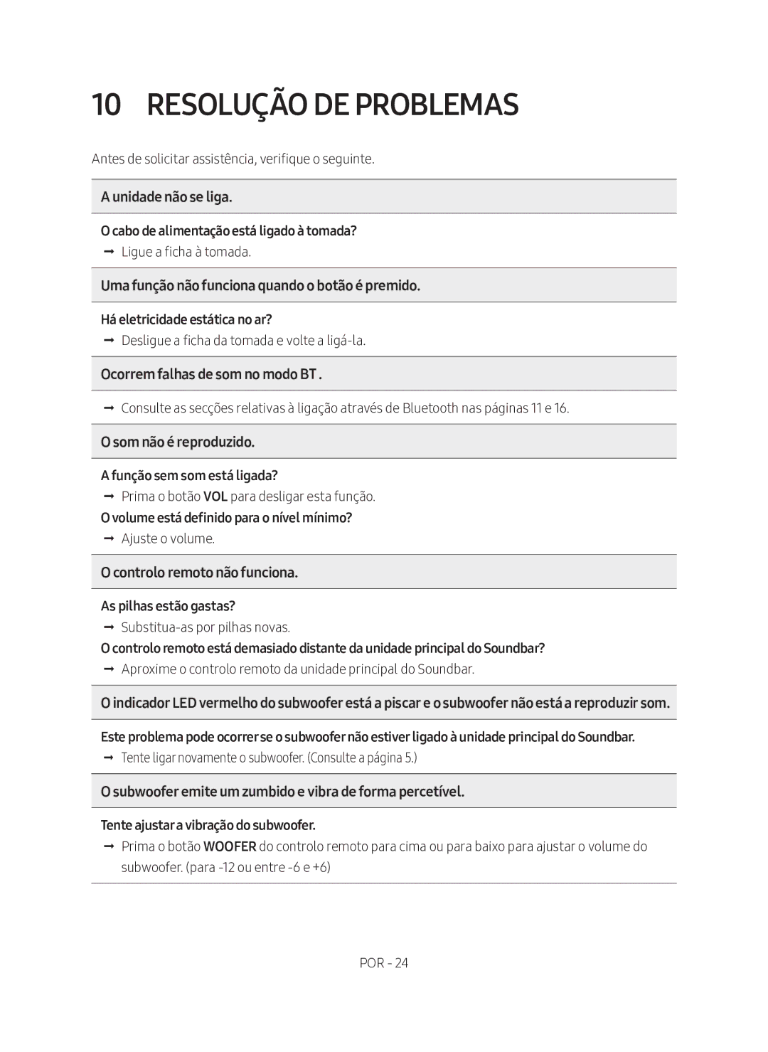 Samsung HW-N450/ZF manual Resolução DE Problemas 