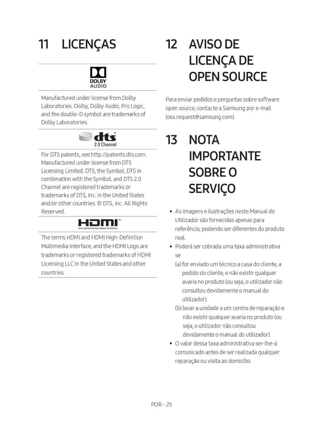 Samsung HW-N450/ZF manual Licenças, Aviso DE Licença DE Open Source 