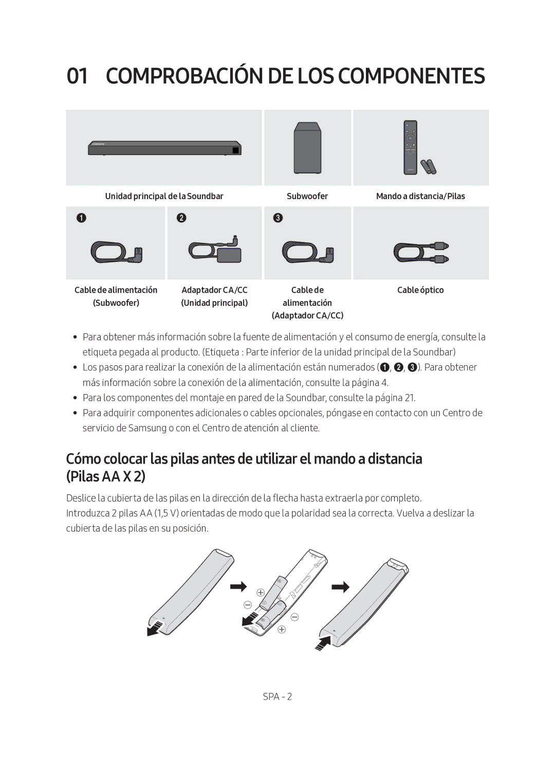 Samsung HW-N450/ZF manual Unidad principal de la Soundbar Subwoofer, Adaptador CA/CC 