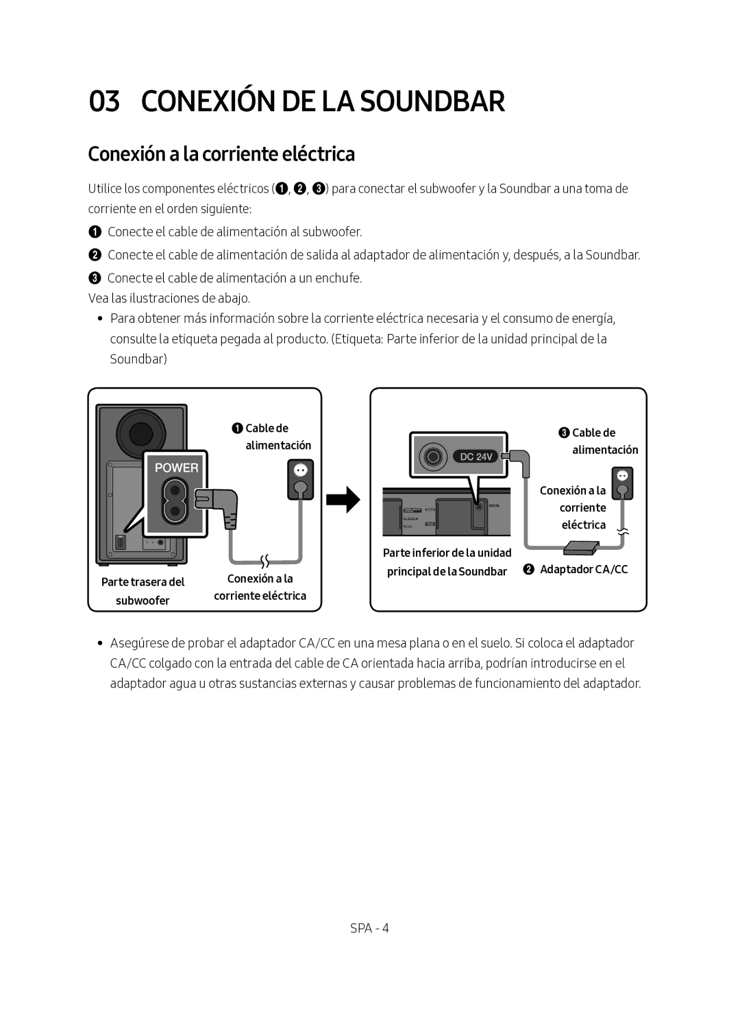 Samsung HW-N450/ZF manual Conexión DE LA Soundbar, Conexión a la corriente eléctrica 