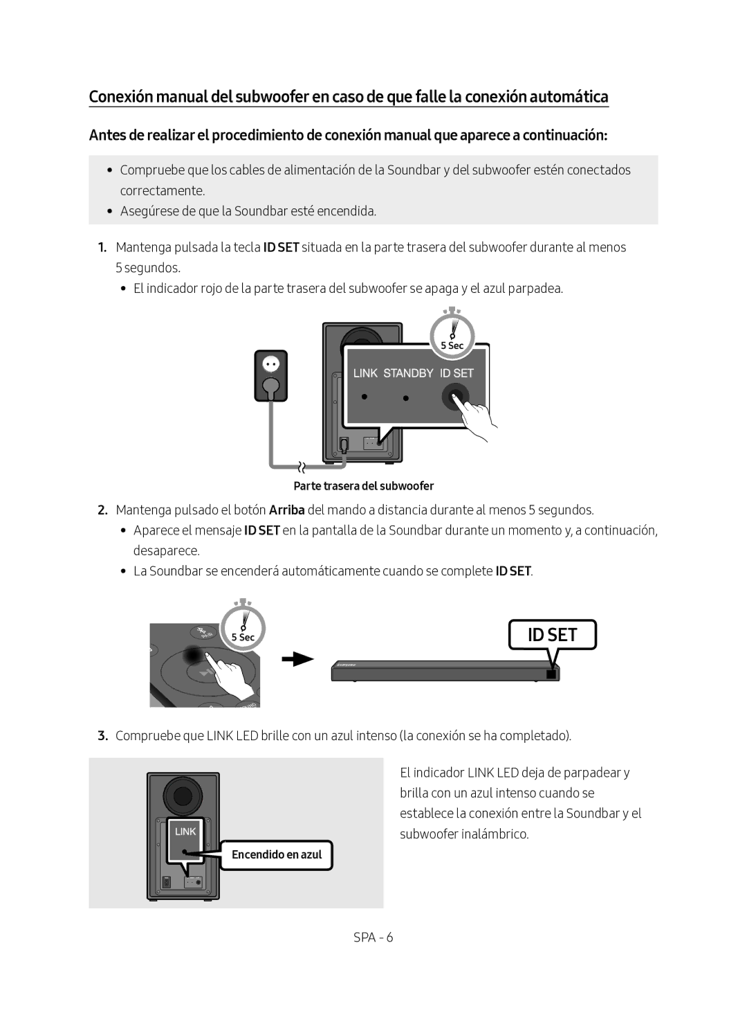 Samsung HW-N450/ZF manual Parte trasera del subwoofer, Encendido en azul 