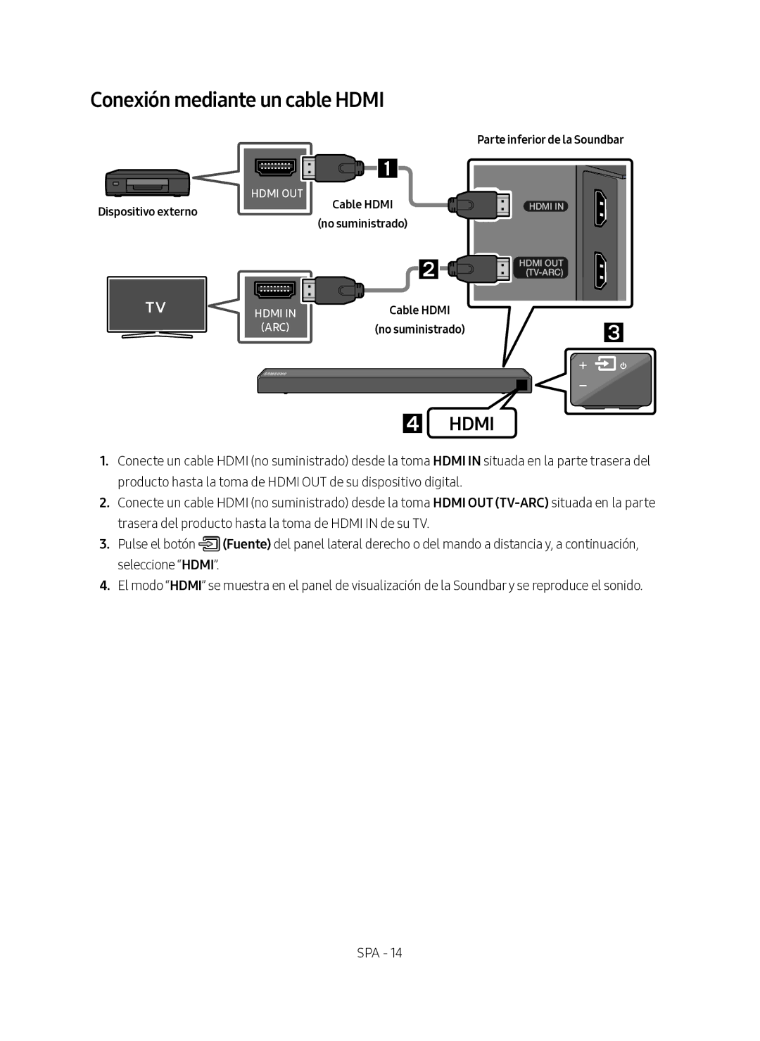 Samsung HW-N450/ZF manual Conexión mediante un cable Hdmi, Dispositivo externo 