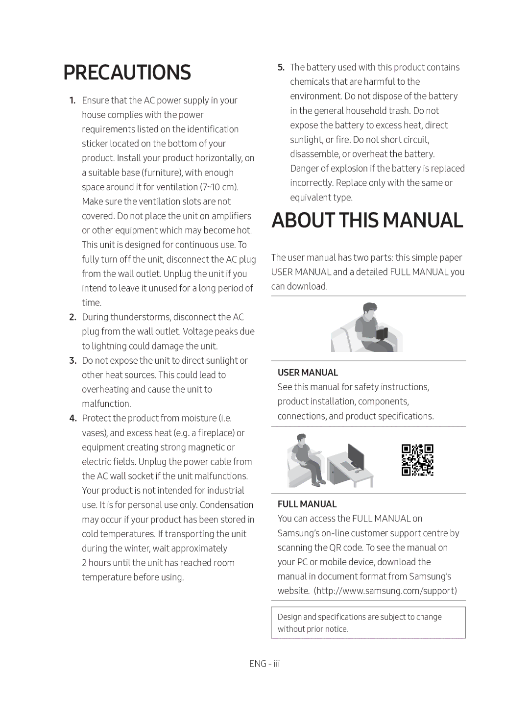 Samsung HW-N450/ZF manual Precautions, About this Manual, Full Manual 