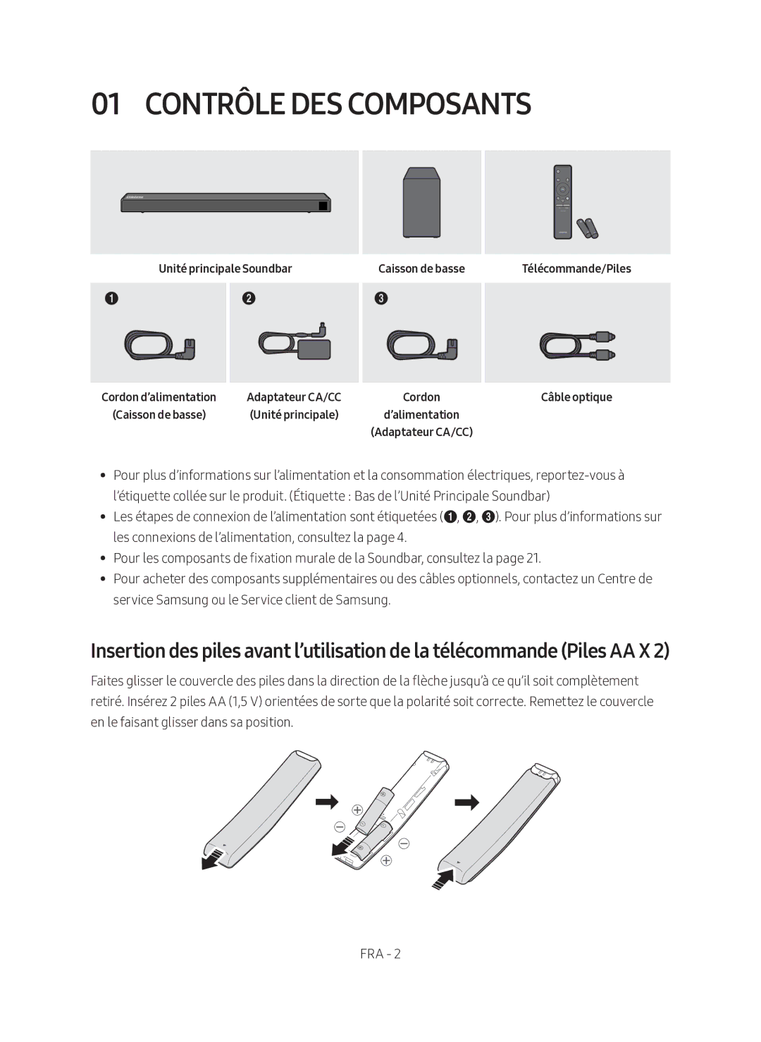 Samsung HW-N450/ZF manual Contrôle DES Composants, Unité principale Soundbar, Caisson de basse 