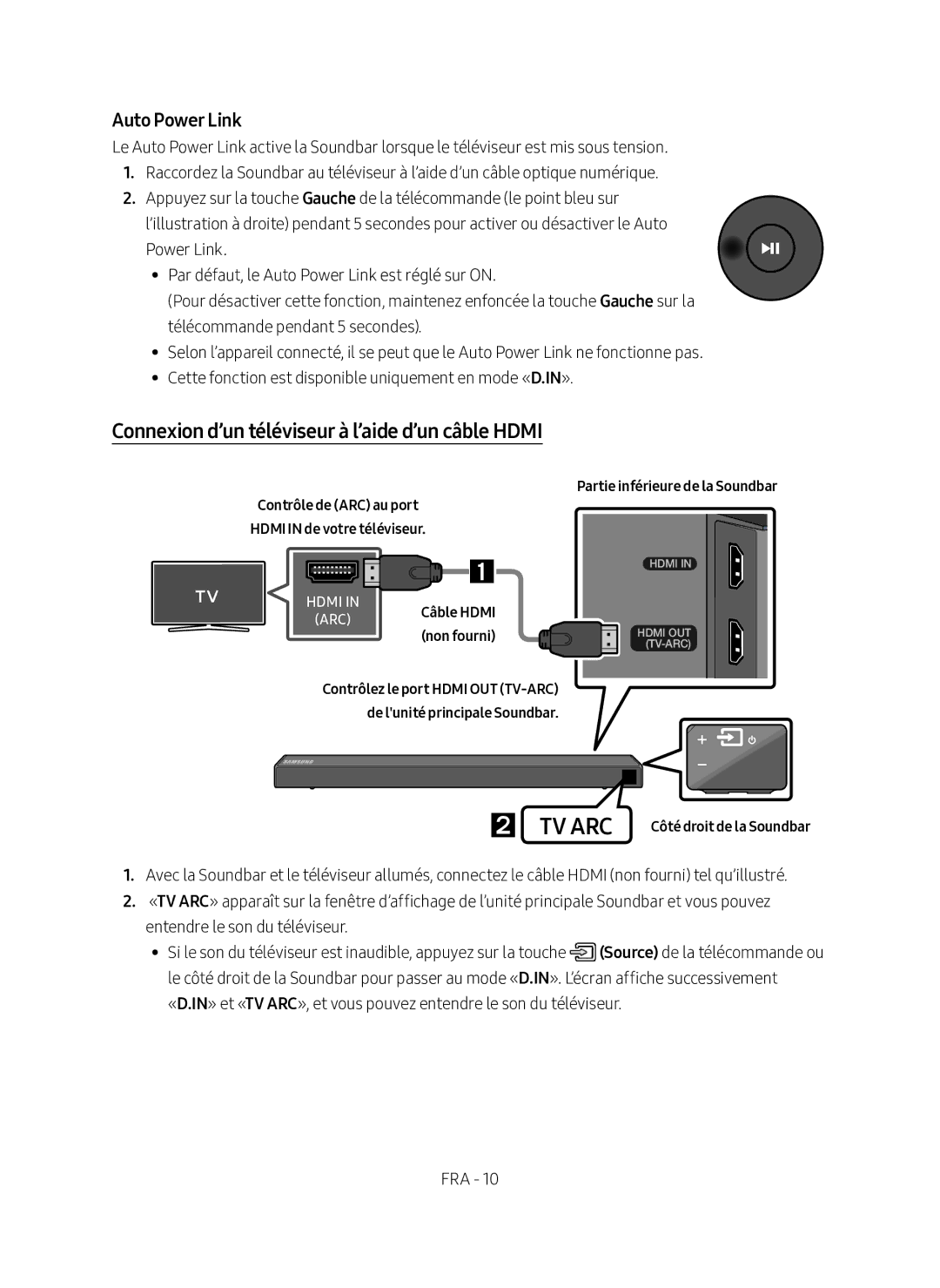 Samsung HW-N450/ZF Connexion d’un téléviseur à l’aide d’un câble Hdmi, Contrôle de ARC au port HDMI IN de votre téléviseur 