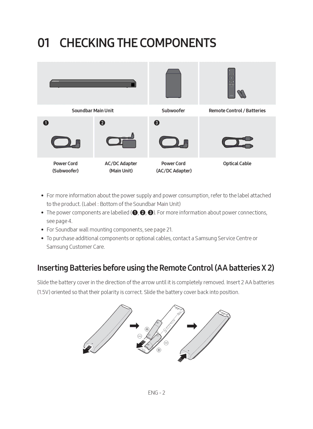 Samsung HW-N450/ZF manual Checking the Components, Soundbar Main Unit, Subwoofer 