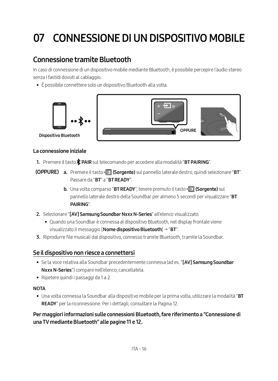 Samsung HW-N450/ZF Connessione tramite Bluetooth, Se il dispositivo non riesce a connettersi, Nota, Dispositivo Bluetooth 