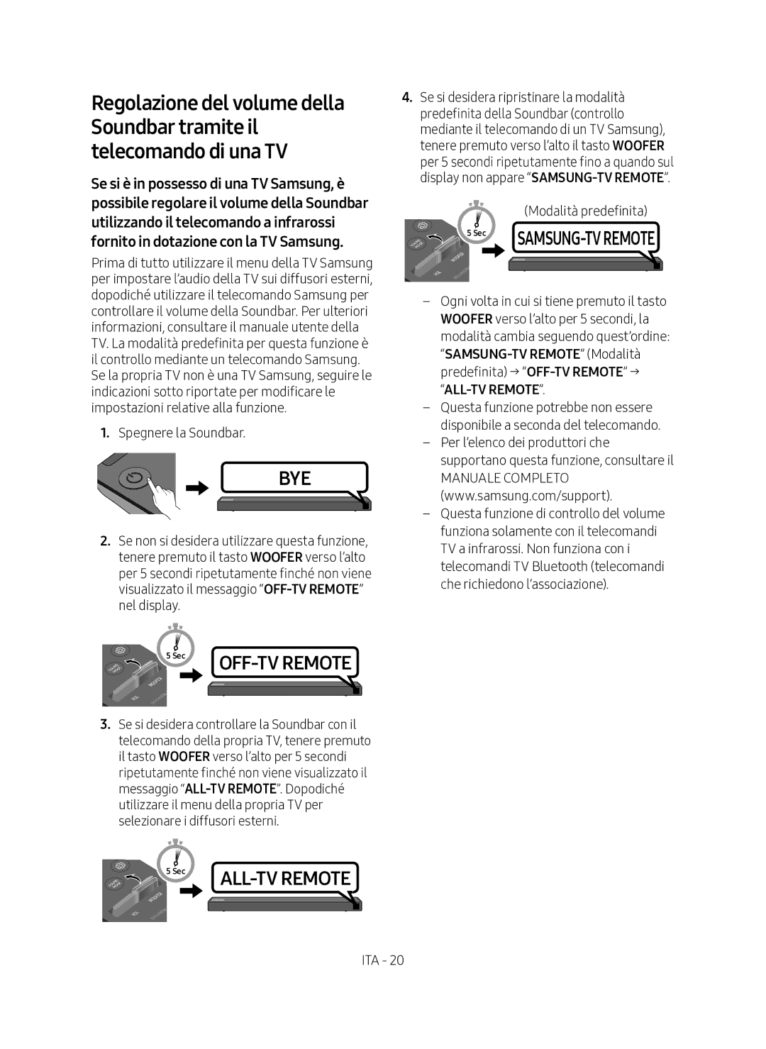 Samsung HW-N450/ZF manual Modalità predefinita, ALL-TV Remote 