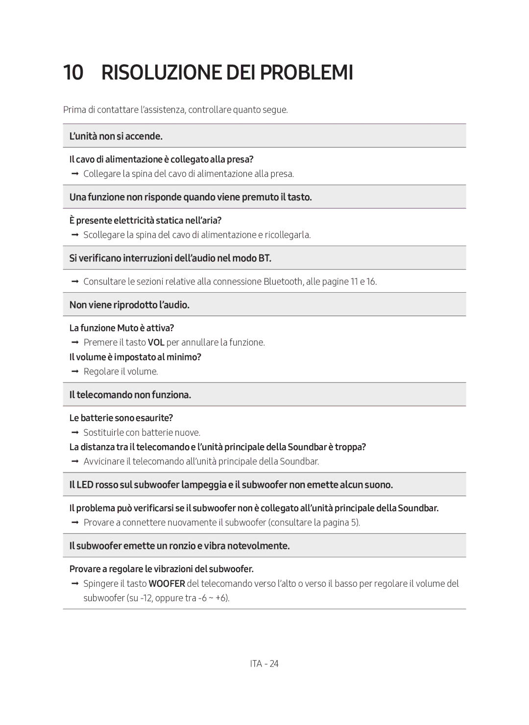 Samsung HW-N450/ZF manual Risoluzione DEI Problemi 