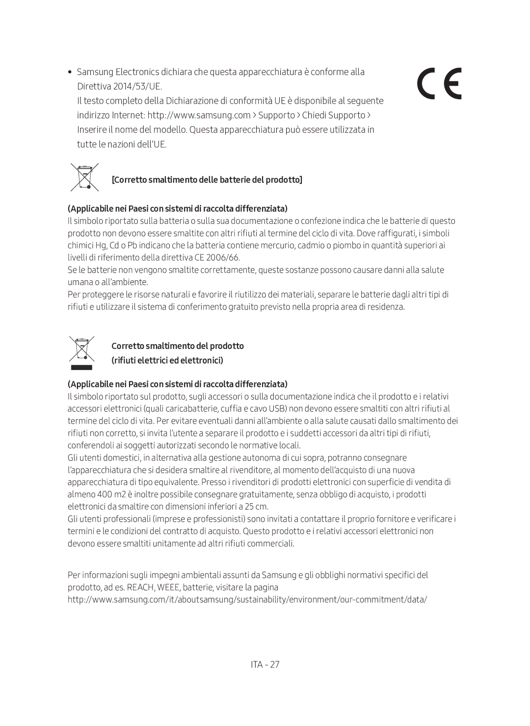 Samsung HW-N450/ZF manual Applicabile nei Paesi con sistemi di raccolta differenziata 