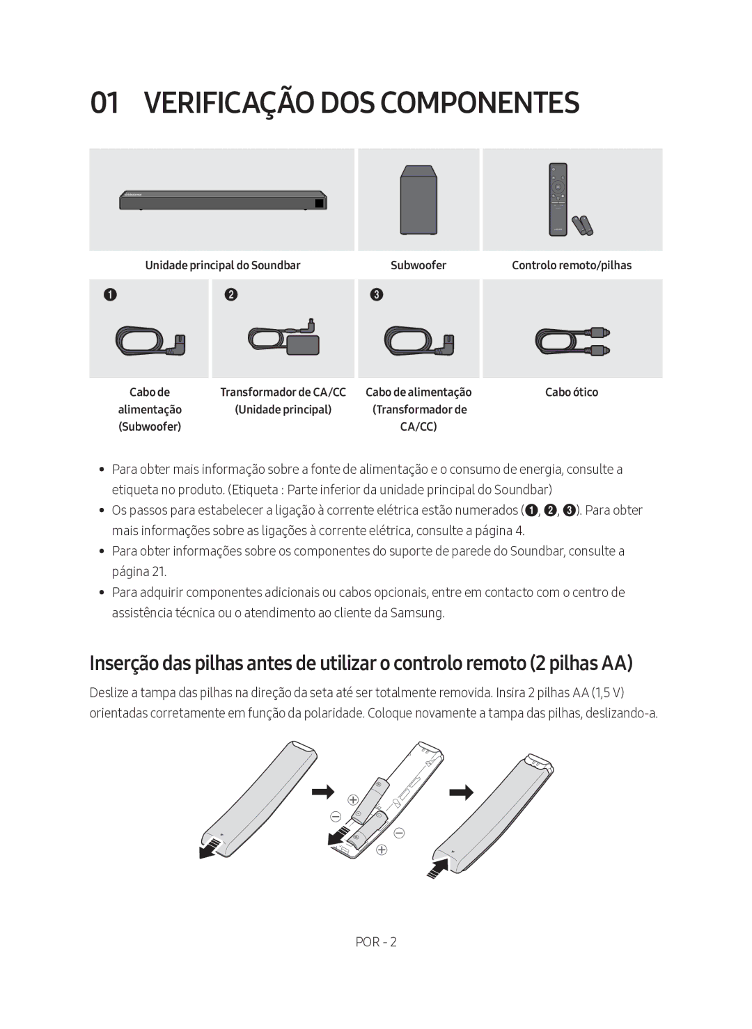 Samsung HW-N450/ZF manual Verificação DOS Componentes, Unidade principal do Soundbar 