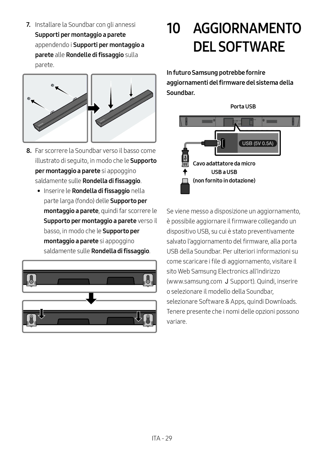 Samsung HW-N450/XN, HW-N450/ZG, HW-N450/ZF manual Supporti per montaggio a parete, Installare la Soundbar con gli annessi 