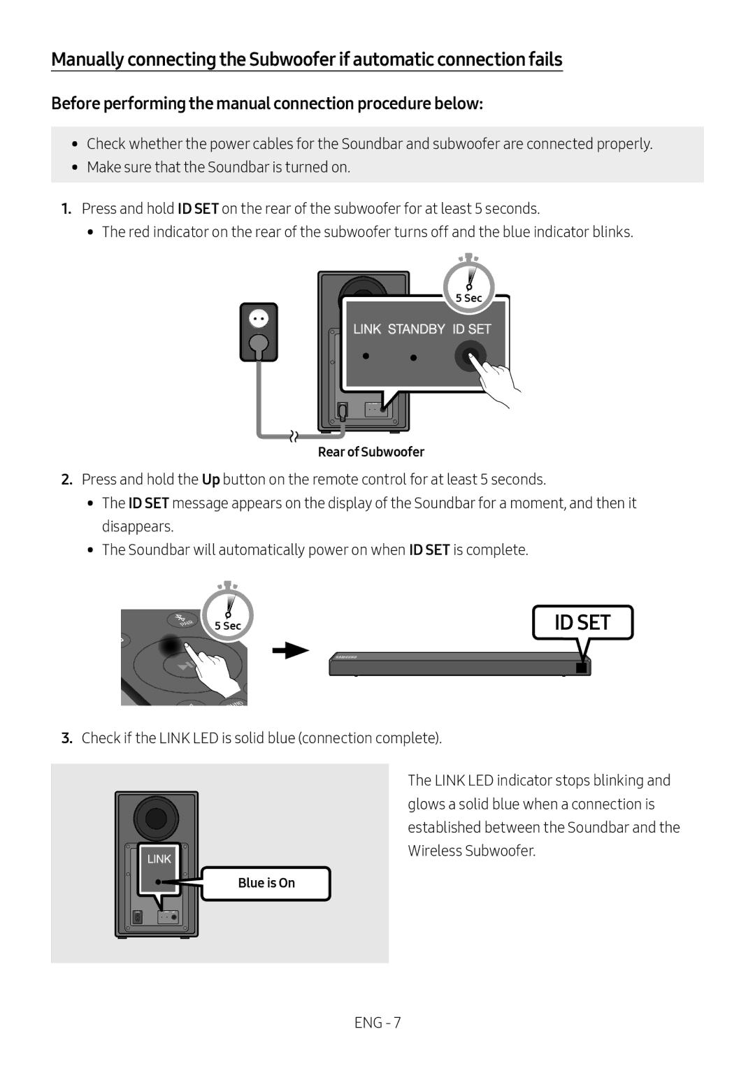 Samsung HW-N450/ZF, HW-N450/ZG Before performing the manual connection procedure below, Rear of Subwoofer, Blue is On 