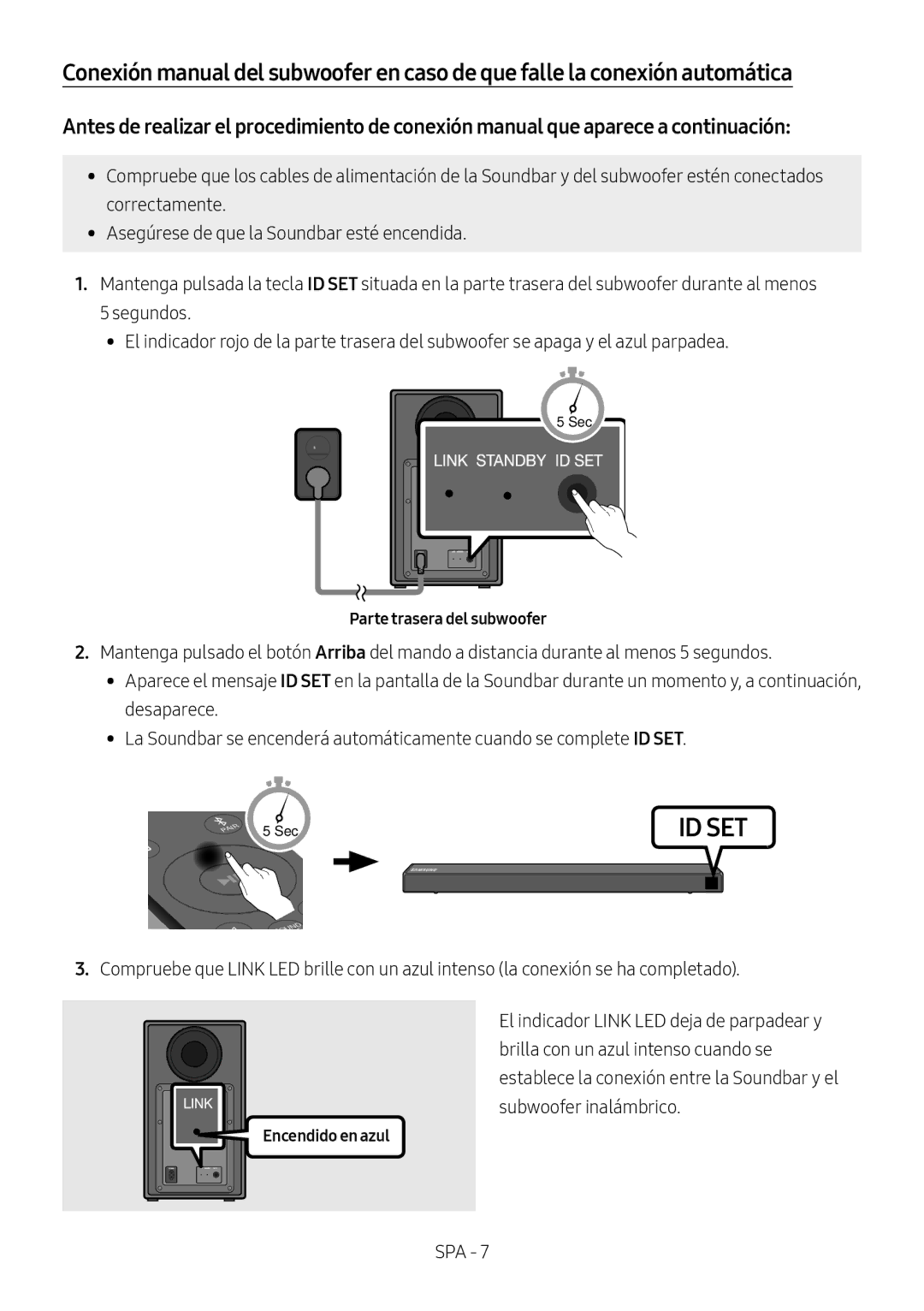 Samsung HW-N460/XE, HW-N450/ZG, HW-N450/ZF, HW-N450/XN, HW-N450/EN manual Parte trasera del subwoofer, Encendido en azul 