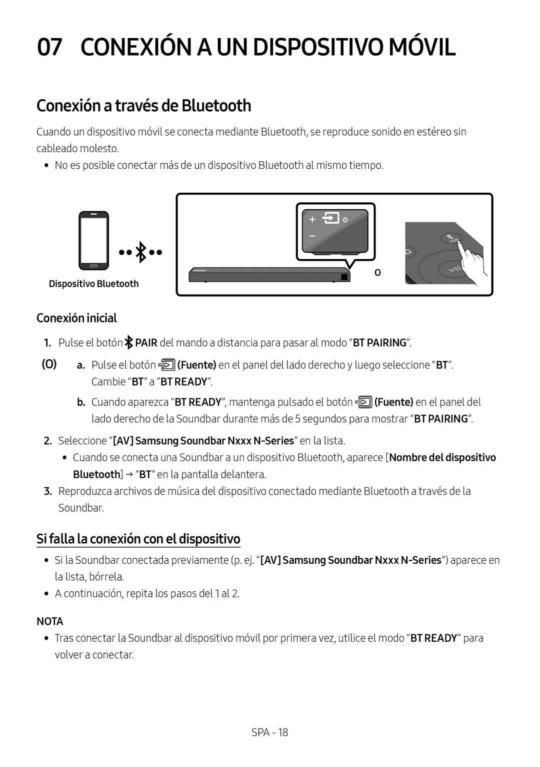 Samsung HW-N450/ZG, HW-N450/ZF, HW-N450/XN, HW-N450/EN manual Conexión a UN Dispositivo Móvil, Conexión a través de Bluetooth 