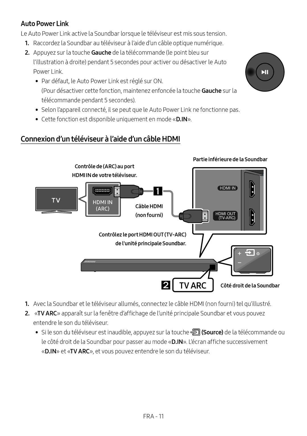 Samsung HW-N450/XN Connexion d’un téléviseur à l’aide d’un câble Hdmi, Contrôle de ARC au port HDMI IN de votre téléviseur 