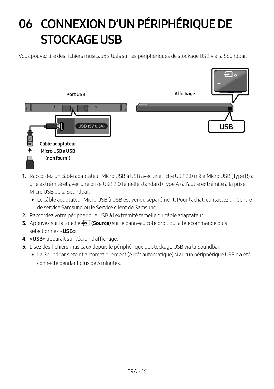 Samsung HW-N450/XN, HW-N450/ZG, HW-N450/ZF, HW-N450/EN, HW-N460/XE manual Connexion D’UN Périphérique DE Stockage USB, Port USB 