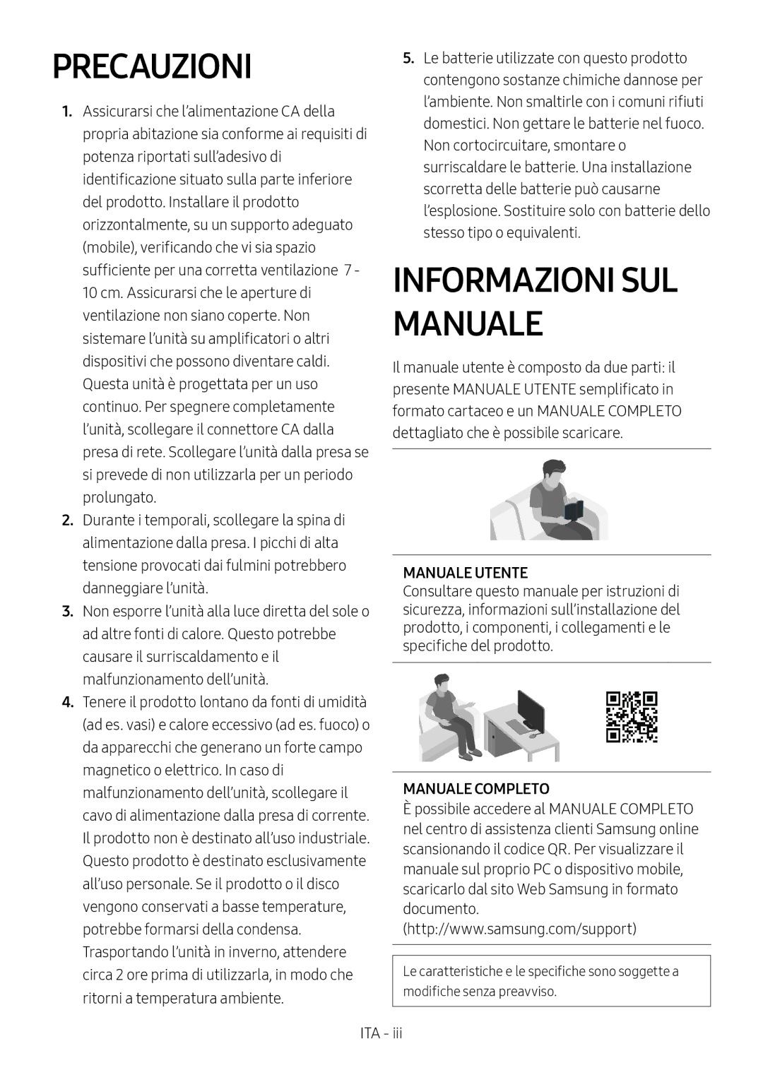 Samsung HW-N450/XN, HW-N450/ZG, HW-N450/ZF manual Precauzioni, Informazioni SUL Manuale, Manuale Utente, Manuale Completo 