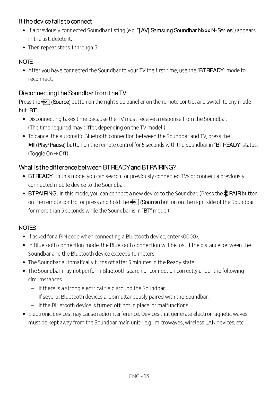 Samsung HW-N450/XN, HW-N450/ZG, HW-N450/ZF manual If the device fails to connect, Disconnecting the Soundbar from the TV 