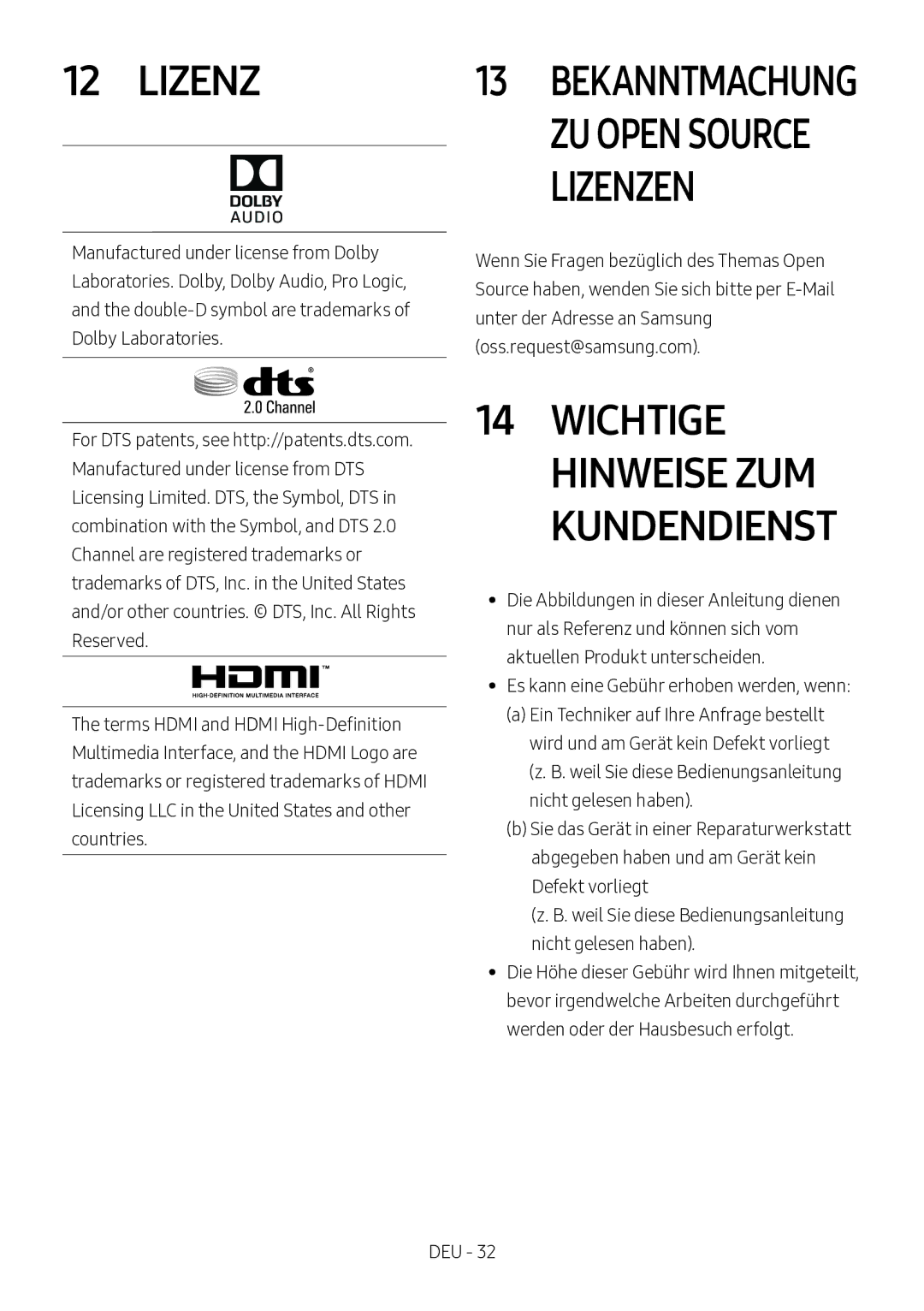 Samsung HW-N450/EN, HW-N450/ZG, HW-N450/ZF, HW-N450/XN, HW-N460/XE manual Lizenzen 