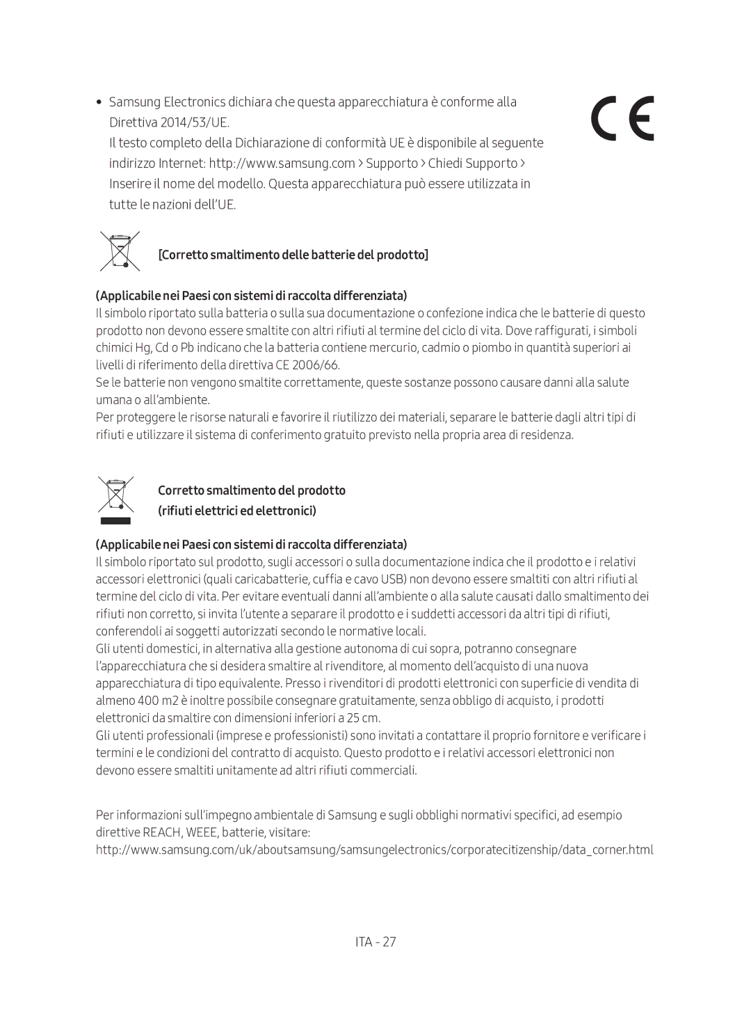 Samsung HW-N450/ZG manual Applicabile nei Paesi con sistemi di raccolta differenziata 